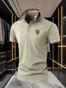 Business Casual Men's Lion And Cross Printed Short Sleeve Polo Shirt For Daily Commuting Office And Party Wear