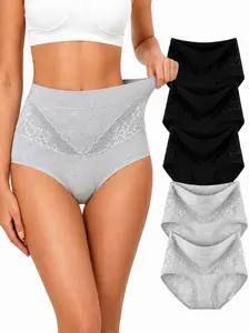 Women's High-Waisted Cotton Shaping Briefs, 5-Pack - Breathable, Full-Coverage, Comfy Control Panties for Everyday Wear & Period Use, Soft Lace Floral Basic Womenswear Underwear shapewear seamless season elegant fitness bikini silk quasti short affordable