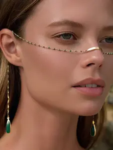 New Water Drop Pendant Face Chain, Vintage Unique Design, Rhinestone Fringe Ear Cuff, Fashionable Facial Decoration, Asymmetrical Design