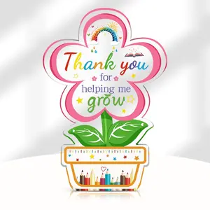 Flower, Floral & Letter Pattern Acrylic Ornament, Creative Thank You Gift for Teacher, Desktop Decoration for Home Office School, Gift for Teacher, Wooden Home Sign, Acrylic Plaque Sign, Signage Home Decor Products, Decorative, Desk Signs Ornament