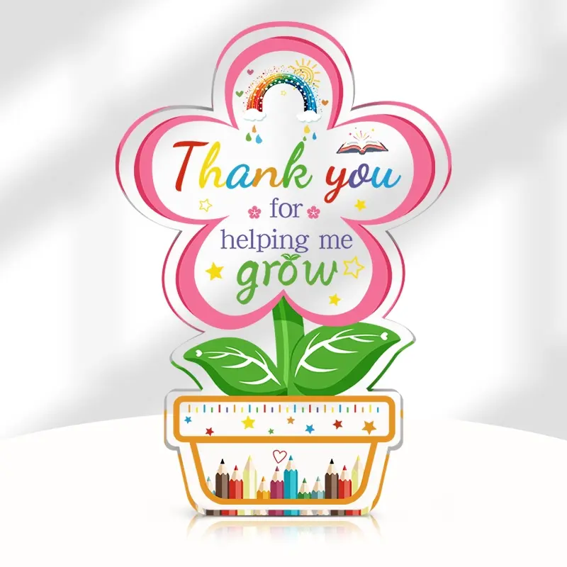 Flower, Floral & Letter Pattern Acrylic Ornament, Creative Thank You Gift for Teacher, Desktop Decoration for Home Office School, Gift for Teacher, Wooden Home Sign, Acrylic Plaque Sign, Signage Home Decor Products, Decorative, Desk Signs Ornament