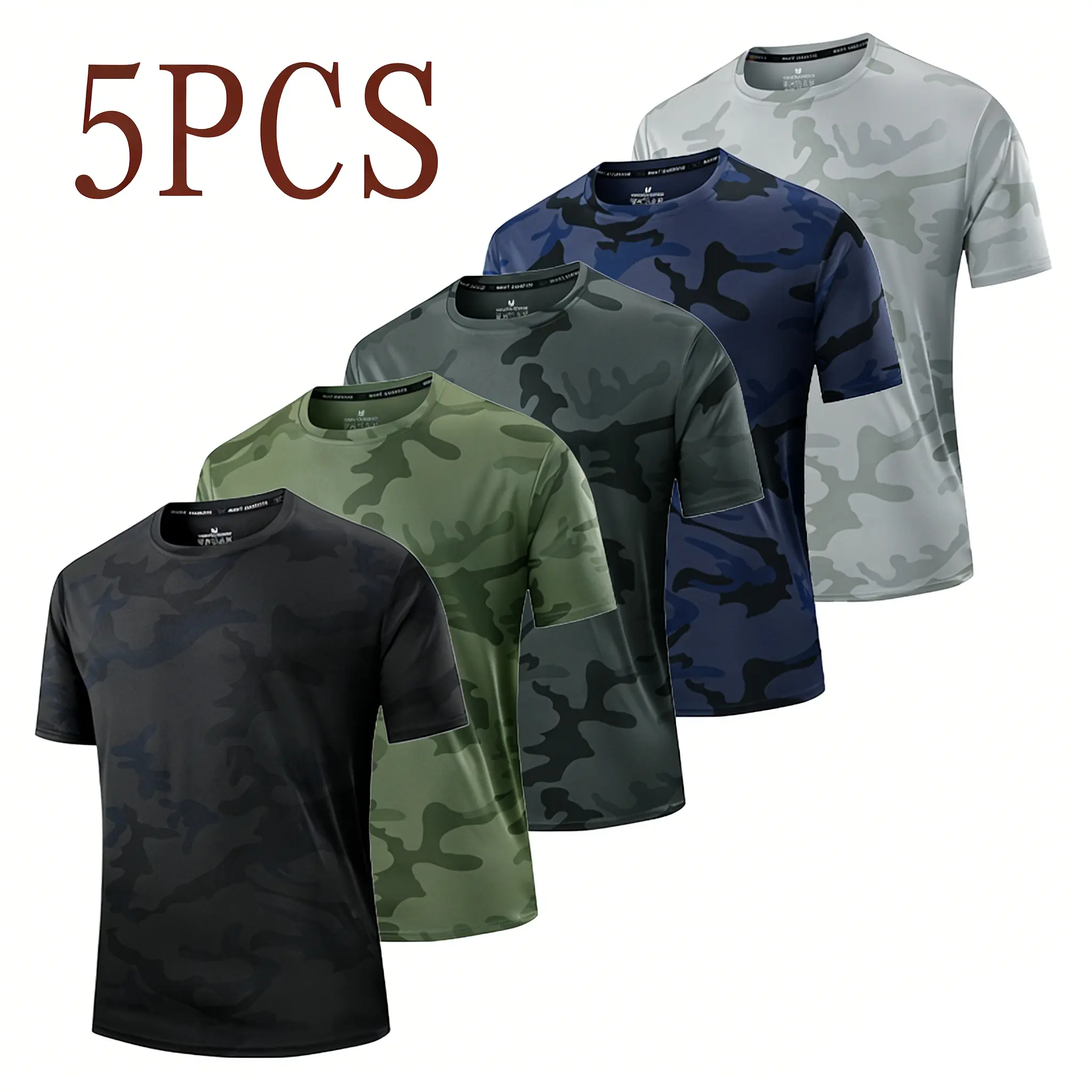 Men's Ice Silk Camouflage Short-Sleeve Athletic Tee Shirt - Breathable Fitness Training Wear, Fitness Clothes Tops, Activewear Tees, Everyday Athletic Wear for Running