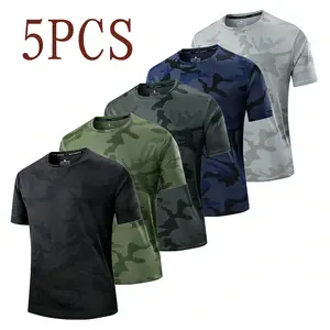 Men's ice silk camouflage T-shirt, breathable fitness running sports short sleeves