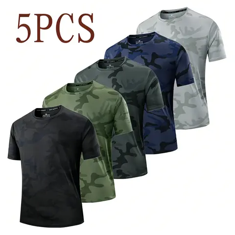 Men's Fitted Cut Ice Silk Camouflage Short-Sleeve Sport T-Shirt - Breathable Lightweight Polyester Top, Athletic Activewear for Running, Fitness Training