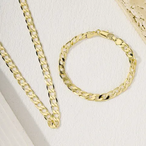 Cuban Chain Bracelet and Necklace Set, Simple Hip Hop Jewelry, Elegant Jewelry Set, Trendy Jewelry Set, Matching Jewelry Set, Unisex Party Accessories, Christmas Gift, Birthday Present