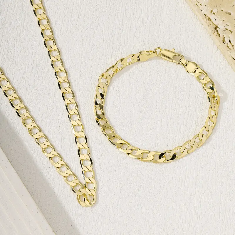 Cuban Chain Bracelet and Necklace Set, Simple Hip Hop Jewelry, Elegant Jewelry Set, Trendy Jewelry Set, Matching Jewelry Set, Unisex Party Accessories, Christmas Gift, Birthday Present