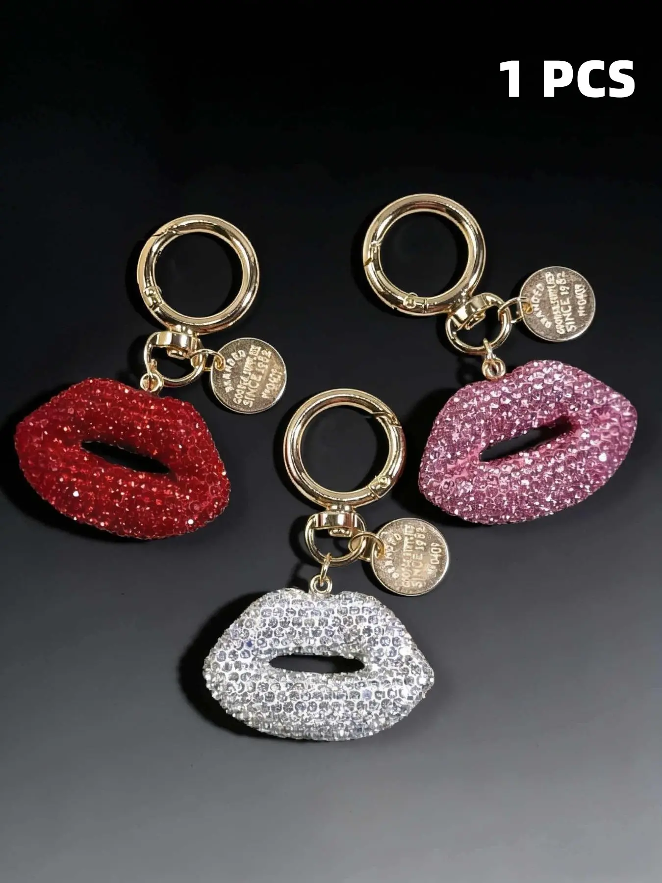 Handmade Rhinestone Lip Shape Pendant, Minimalist Style, Perfect for Women and Kids, Ideal for Bag Charm, Keychain, Keychain for Bags, Car Key Ring, Phone Chain, Bling Bling Keychains
