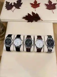 Five-Piece Vintage Business Men's Leather Belt Set, Simple Design, Father's Day, Valentine's Day Gift, Birthday Gift, Business Fashion Watches, Casual Wristwatch Set
