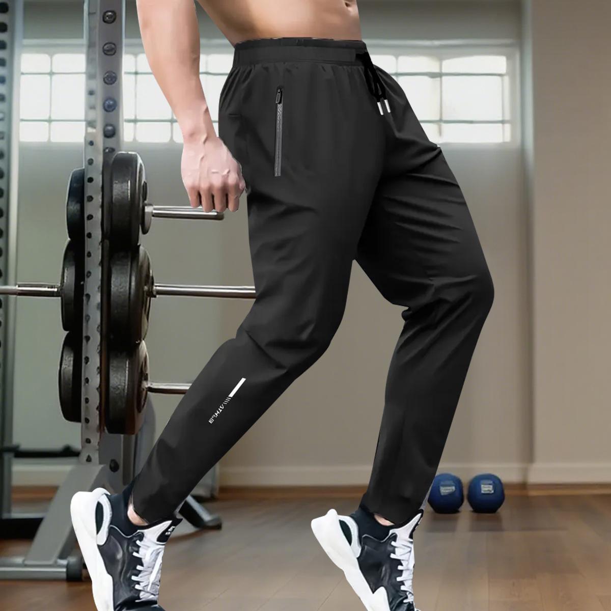 Men's Three-Piece Ice Silk Jogging Pants - Breathable - Stretchy Sports Trousers with Zippered Pockets - Suitable for Running, Fitness, and Outdoor Activities - Running Gear - Casual Sportswear - High Elasticity