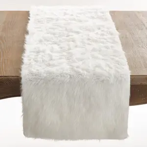 212 MAIN Glamorous Chic Plush Texture Oblong Shape Faux Fur Oblong Table Runner, 15x36 in, White
