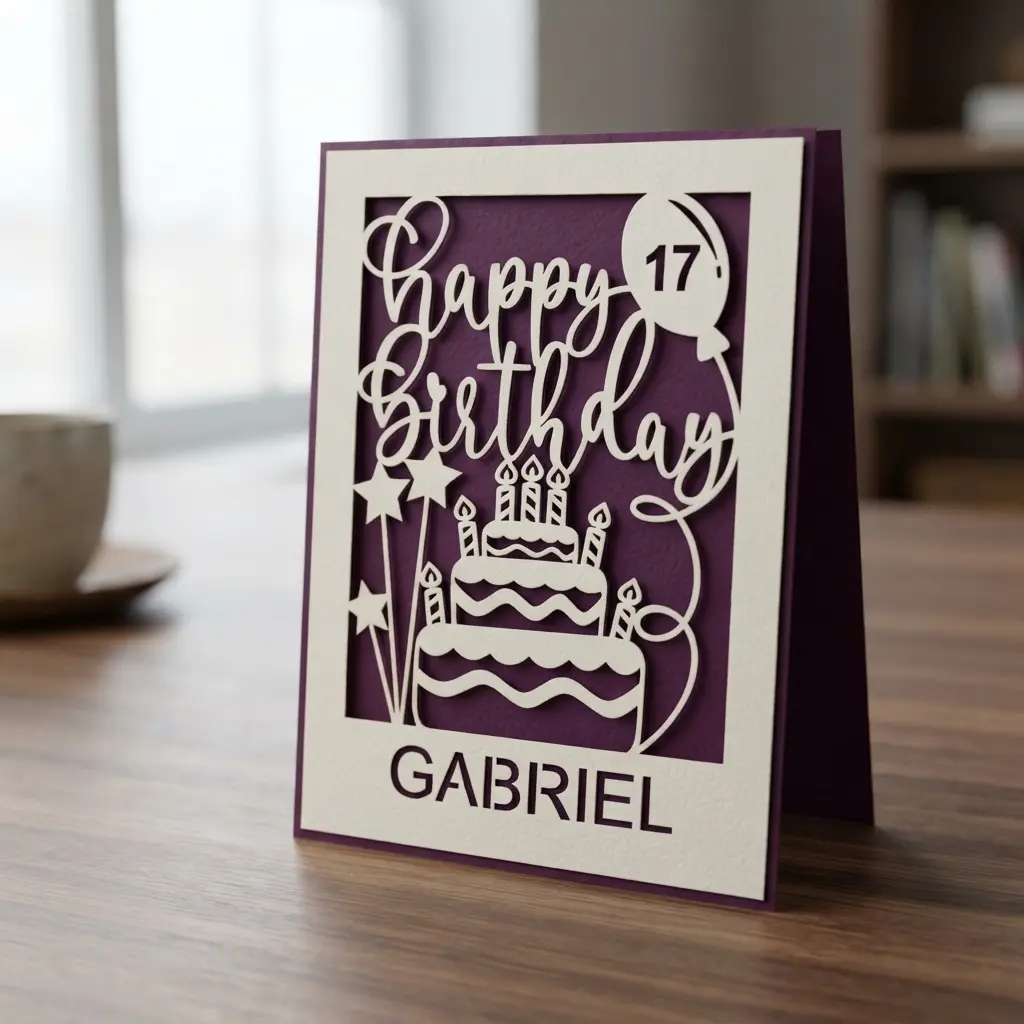Custom Name Birthday Card - Printed Trompe L'oeil Paper Effect ( Printed 2D )