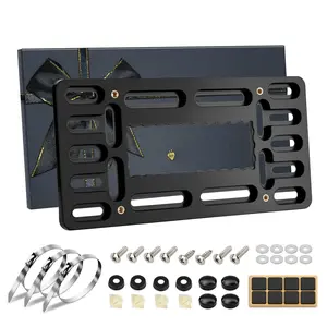 Front License Plate Bracket- Mounting Kit,universal Bumper Car Tag Frame Mount Adapter 2 Drilled Adapters With Stainless Steel Screw Cap