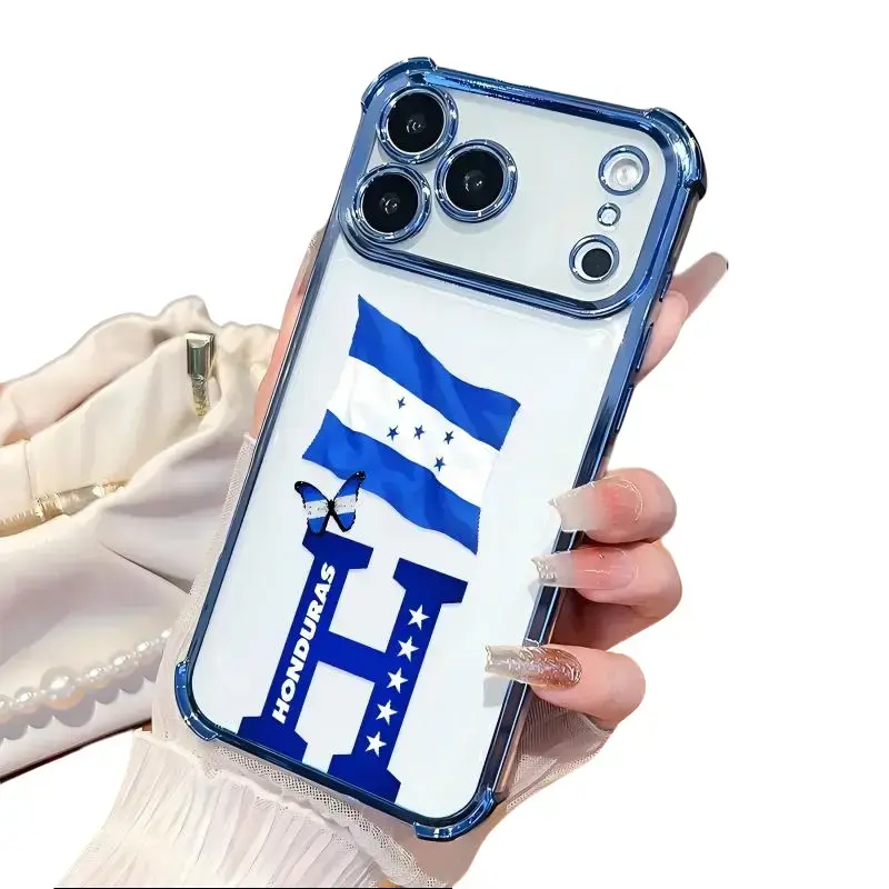 Honduras flag dream design phone case, compatible with iPhone 17 Pro Max, 17 Air, 16 Plus, 15, 14, 13, 12, 11; shockproof with airbag corners and electroplated finish; transparent TPU soft protective case—great gift.