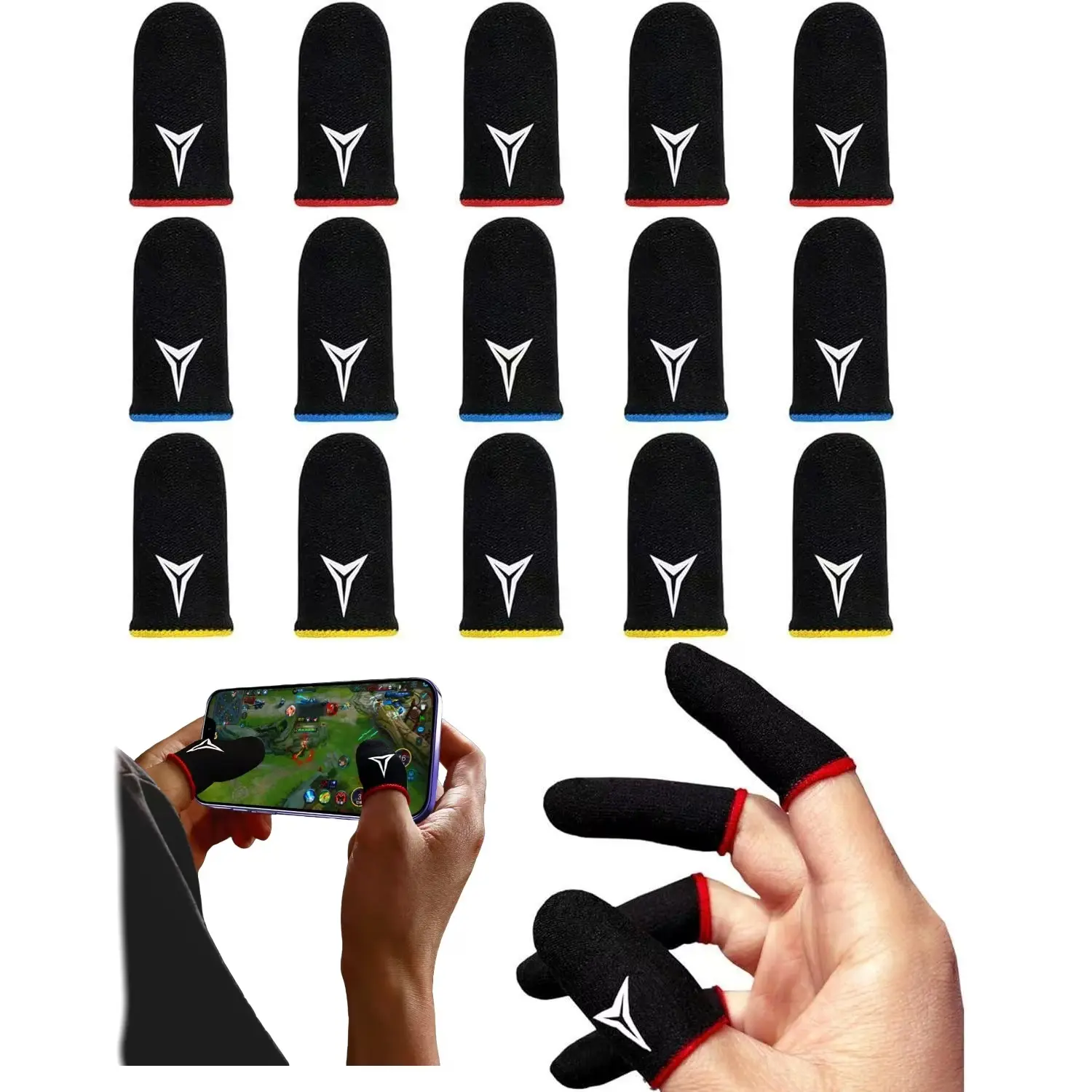 15-PC Gaming Finger Sleeves Multipack - Ultra-Thin, Anti-Sweat, High-Sensitivity Game Peripherals for Mobile Touch Screen Use, Gaming Products & Game Supplies for General Touchscreens