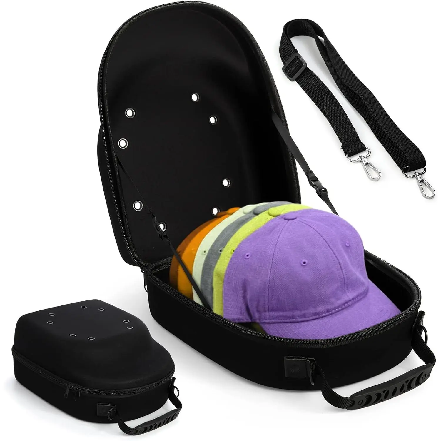 Hat Case for Baseball Caps, Cap Carrier Storage Bag, Hat Travel Case with Carrying Handle and  Strap, Easy to Carry Baseball Cap Organizer Holder for 6 Hats,  for Traveling,
