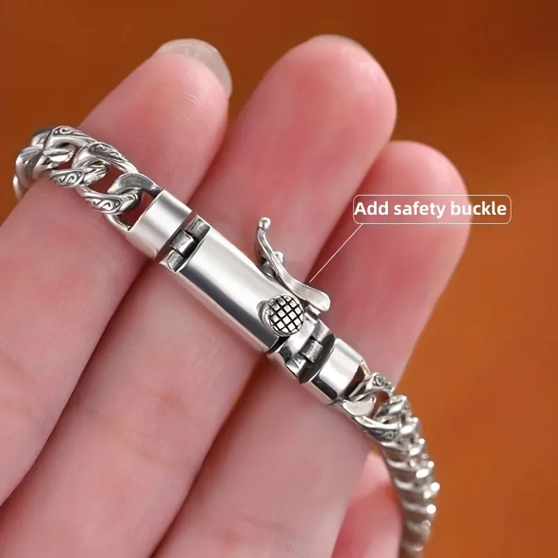 Men's S925 Silver Retro Hip-Hop Punk Bracelet - Fashionable Cool Jewelry, Father's Day Gift