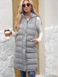 Cold Protection & Layering 2025 Women's Hooded Sleeveless Long Cotton Padded Vest Thickened for Heat Retention & Warmth Ideal for Chilly Days