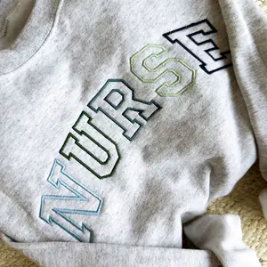 Blue-Green Embroidered NURSE Athletic Block Gemma Sweatshirt, Nurse Pullover Sweatshirt, Gift for Grad,  New Nurse Gift, Nurse Shirt, Fall Sweatshirt