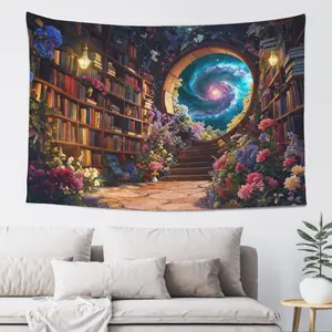 Celestial Library Tapestry - Lightweight Whimsical Fairycore Tapestry, Decorative Cottagecore Bookshelf Wall Hanging, Magical Galaxy Bedroom Home Decor, Whimsical Fairycore Tapestries