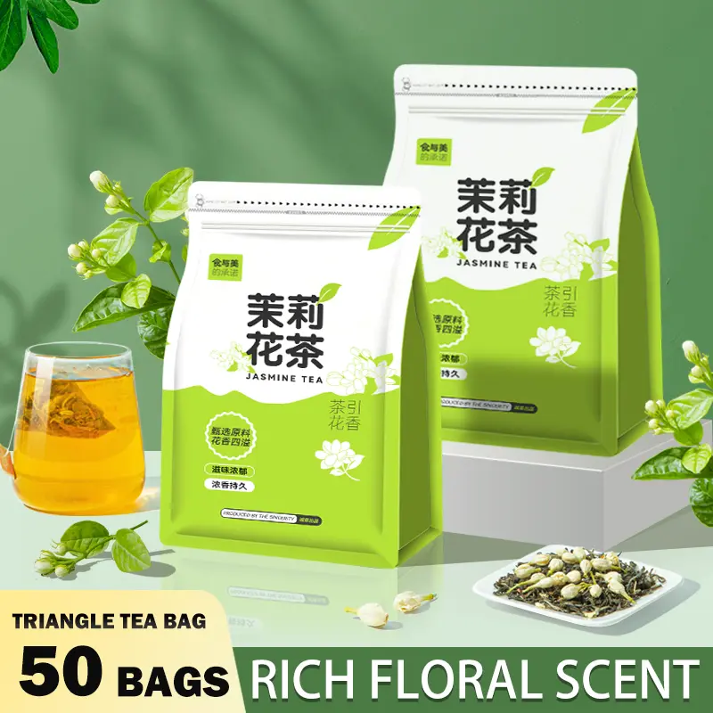 Jasmine Green Tea Bags, 50 Bags/125g, with Jasmine Flower and Natural Fragrance, Refreshing and Relaxing, Coffee Substitute Beverage Perfume