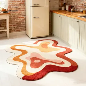 Modern Luxury Artistic Wine Irregular Wave Rug, Decorative Area Rug, Soft Plush Touch Large Size Home Living Room Bedroom Carpet, French Cream Style Decor