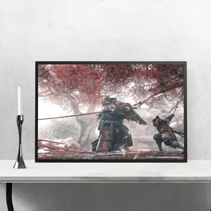 Epic Samurai Spear Battle Poster, Sekiro Inspired Combat Scene Wall Art, Dark Japan Aesthetic Decor, Gift For Fans