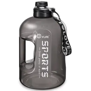 CVLIFE 1 Gallon Water Bottle with Handle Large Gallon Water Jug with Strap Big Sports Bottle for Gym Reusable Black Water Container 128 oz Leak Proof BPA Free