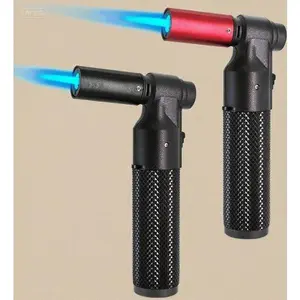 Refillable Jet Flame Torch Lighter - Adjustable Mini Blow Torch for Culinary, BBQ, Camping - Portable Butane Lighter with Big Flame - Reusable, Fuel Not Included - Perfect for Grilling, Soldering, Cooking Bakeware Black + Red + Blue