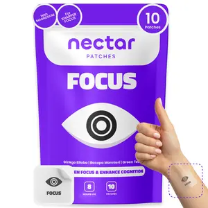 Nectar Focus Patches - Ginkgo Biloba, Bacopa Monnieri & Green Tea - 8 Hours Mental Clarity, Vegan, Gluten Free, Latex Free, Water Resistant, 10 Patches - Concentration Supplement