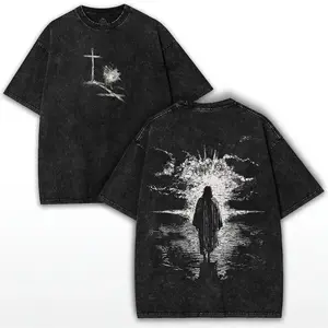 ToolHeaven Crown of Thorns Jesus Oversized Tee: Vintage Washed Heavy Cotton Christian T-Shirt Menswear Top Casual Crewneck