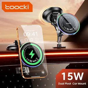 Toocki Magnetic Car Phone Holder 15W Wireless Charger Dual Pivot Mount Car Phone Stand for iPhone 17 16 15 Pro Max for Magsafe