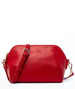 White Elm Rosette Crossbody - Crimson Red Limited Edition Vegan Leather Compact Structured Bag with Adjustable Strap & Zippered Pockets
