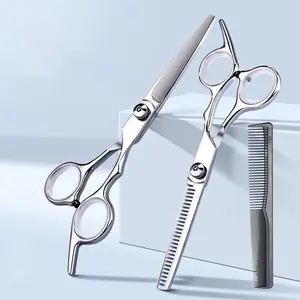 Hair Cutting Scissors Shears Set, Professional Home Haircutting Scissors Thinning Shears Kit with Free Comb for Men Women Home Salon Barber Cut Kit (Silver)