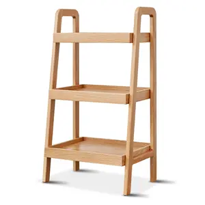 3-Tier Solid Oak Storage Bench, A-Frame Ladder Shoe Rack Organizer, FAS Grade North American Oak Entryway Shelf, Freestanding Portable Display Bookcase Easy Assembly, Multipurpose Wooden Storage Cabinet for Hallway Bathroom Bedroom Patio Kitchen