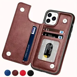 Wallet Case for iPhone Models 16e to 11 Pro Max, Dual Magnetic Buttons, Durable Shockproof Cover, Imitation Leather Stand Slot