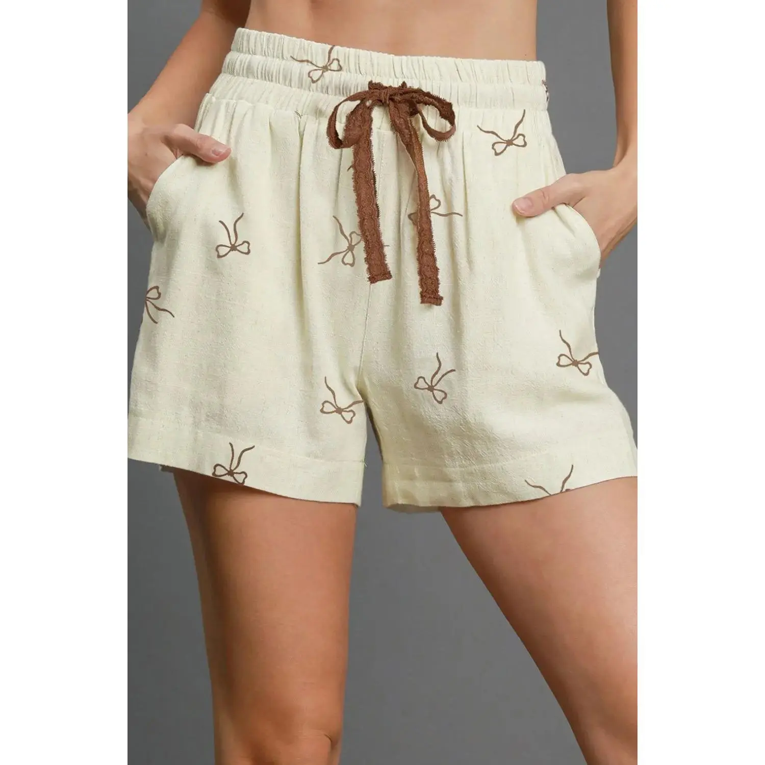 Bow Print Lace Drawstring Casual Shorts