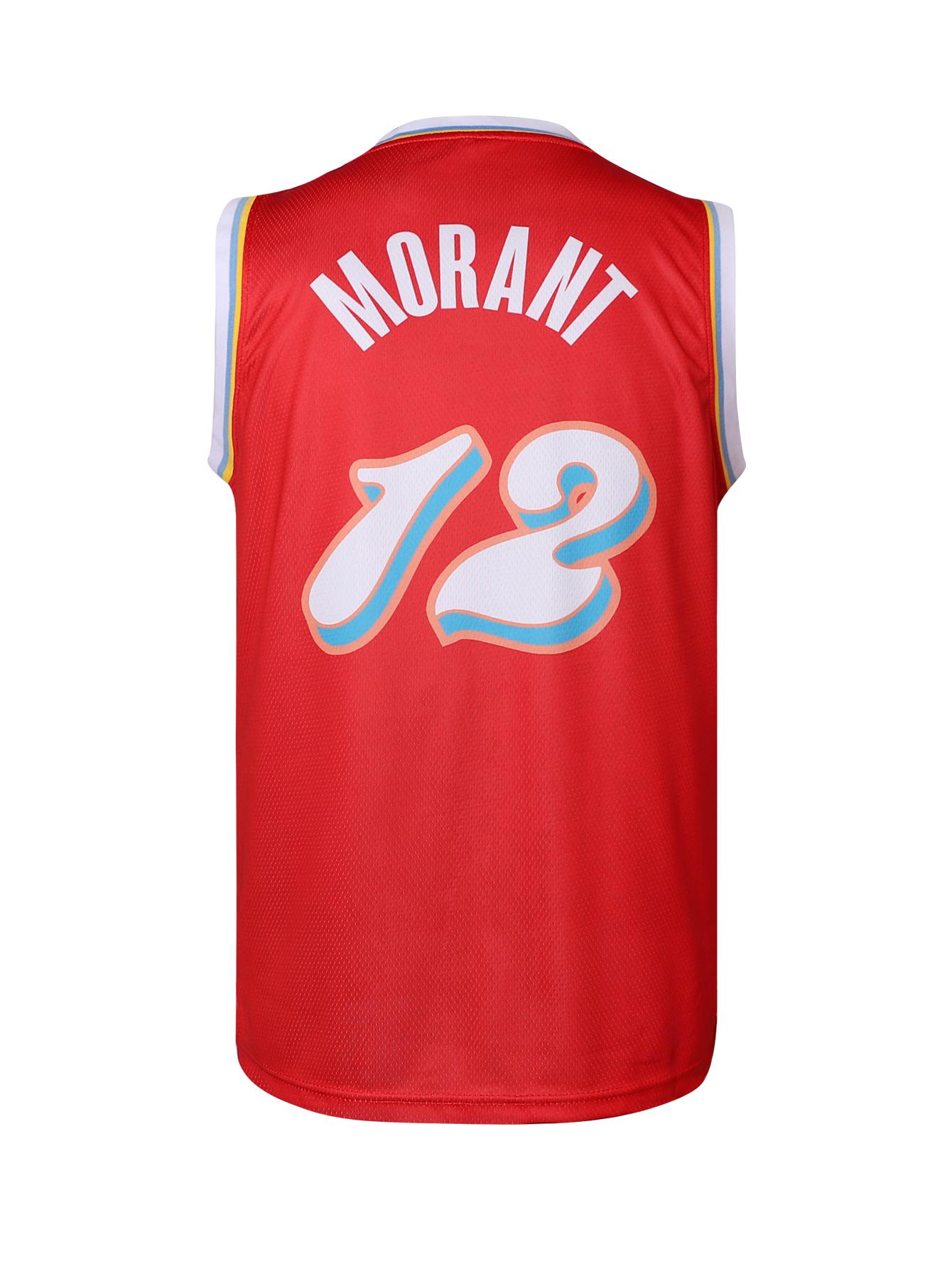 Men's #12 Memphis Red Mesh Basketball Jersey V-Neck Breathable Lightweight Sleeveless Top for Game Day & Leisure Time