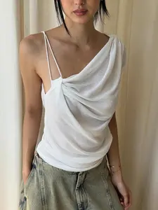 Women's Solid Color Asymmetrical Backless Cami Top, Slim-Fit Minimalist Style, Perfect for Daily Outings.