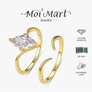 Moi Mart Elegant Marquise Cut Synthetic Moissanite Solitaire Engagement Ring, 1-3ct solitaire stackable 3-in-one ring, Versatile Fashion Statement in S925 Sterling Silver
