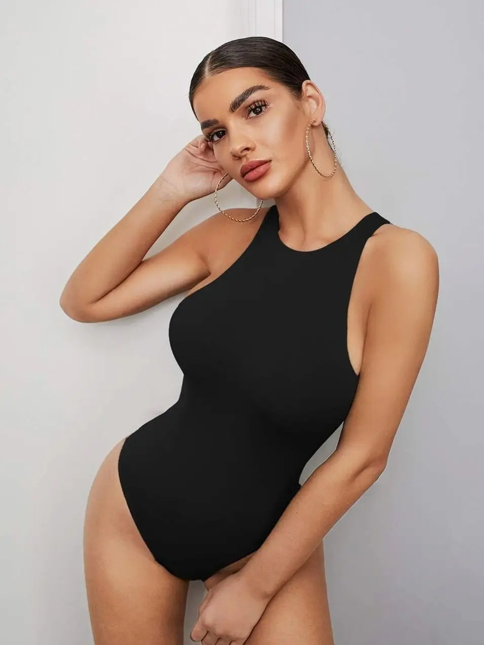 Solid Tank Bodysuit, Essential Sleeveless Square Neck Layering Top for Women