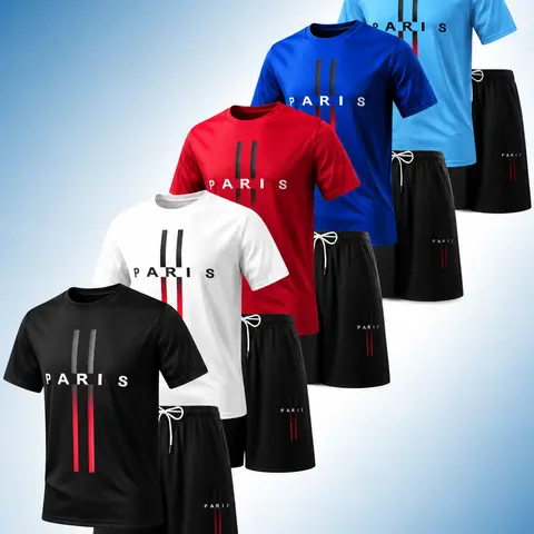 New Spring/Summer Men’s Two-Piece Set – Short-Sleeve Top and Shorts, Simple, Stylish, Breathable