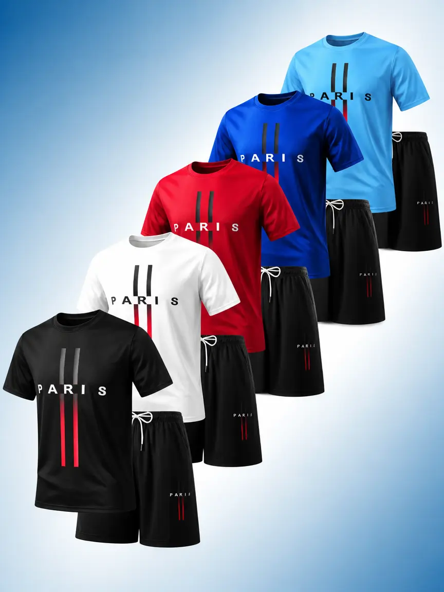 New Spring/Summer Men’s Two-Piece Set – Short-Sleeve Top and Shorts, Simple, Stylish, Breathable