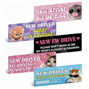 RAVOONY 5PCS Funny Car Bumper Magnets - Hilarious Cute Magnetic Prank Stickers for New Drivers, Reusable Waterproof Decals, 9.0x3.1in Extra-Strong for Cars, Trucks, Metal Surfaces, Sticker