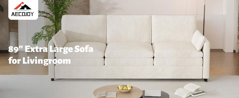 AECOJOY 89" Modern Chenille Sofa Couch,Comfy Cloud 3 Seats with 2 Removable Pillows, Deep Seat Indoor Furniture Large Size Ergonomic Design