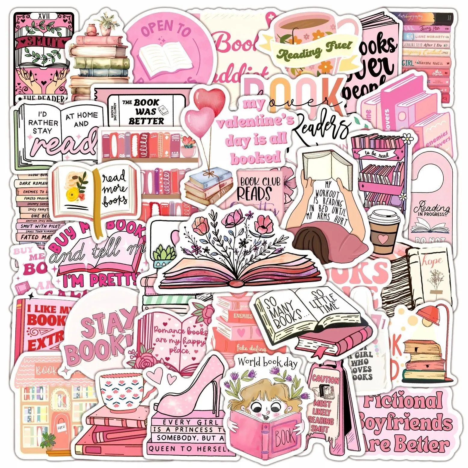 Book Lovers Series Sticker, 50pcs/set Waterproof Decorative Sticker, DIY Creative Sticker for Cellphone, Smartphone, Phone Case, Casing, Cover, Laptop, Notebook, Helmet, Skateboard, Devices, Decal Sticker