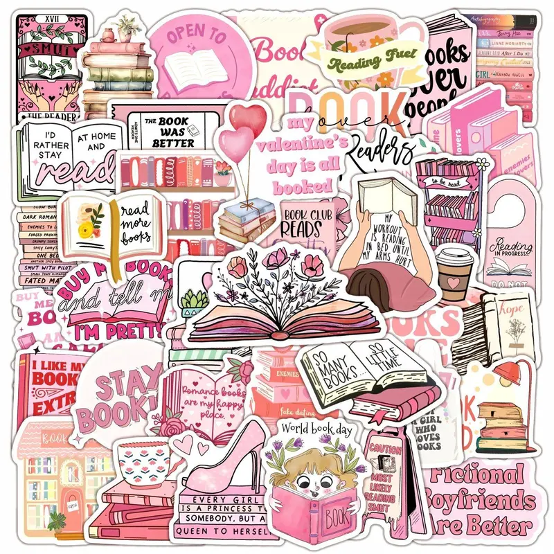 Book Lovers Series Sticker, 50pcs/set Waterproof Decorative Sticker, DIY Creative Sticker for Cellphone, Smartphone, Phone Case, Casing, Cover, Laptop, Notebook, Helmet, Skateboard, Devices, Decal Sticker