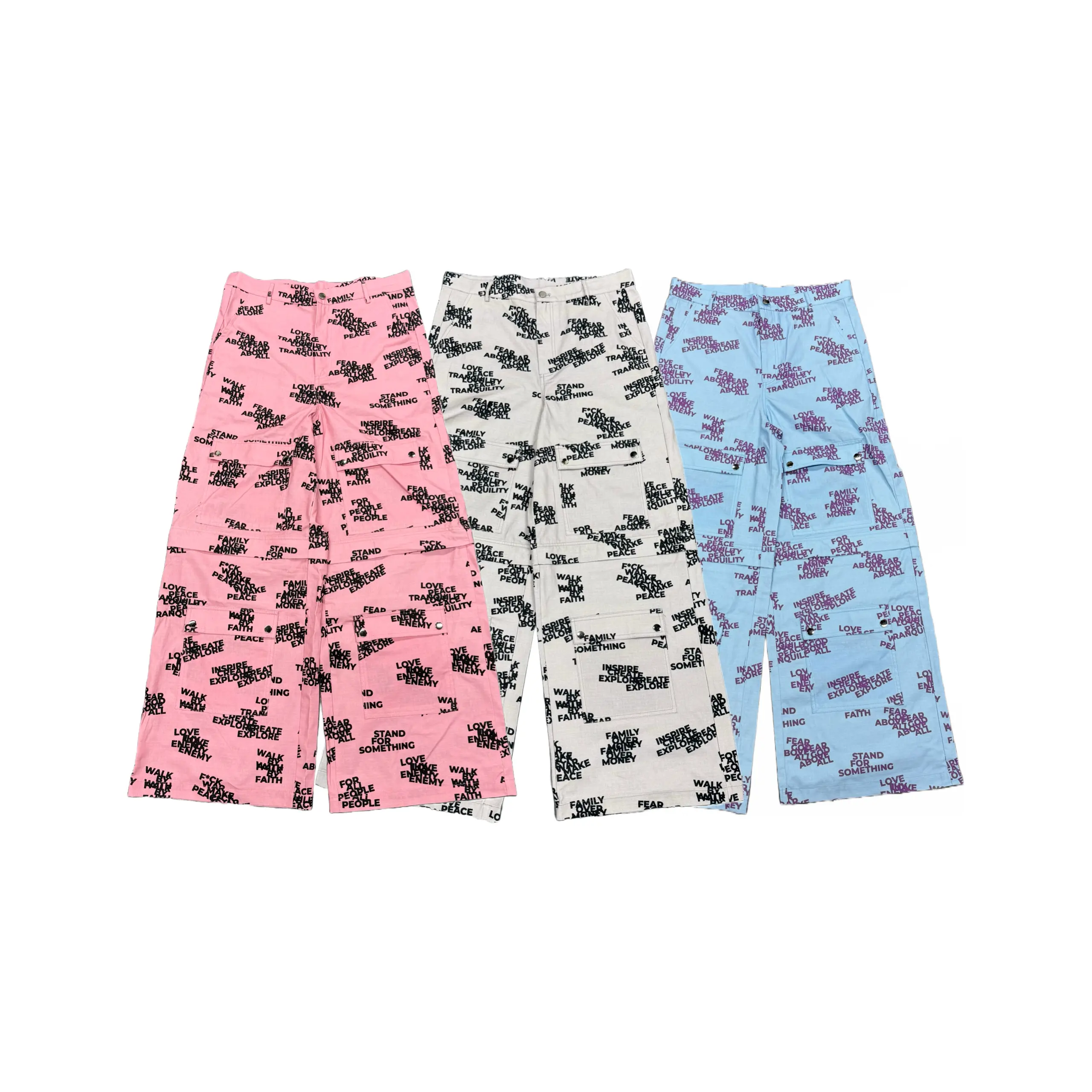 CONVERTIBLE STATEMENT CARGOS - 2 Looks in 1 Casual Pants with Baggy Shorts Option True to Size Midweight Cotton Fabric Soft Smooth Tropical Graphic Trouser Ready to Ship
