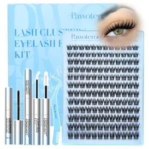 Pawotence Wispy Natural Lash Clusters Kit Spider Cluster Lashes D Curl Comfortable, Super Soft, Thin Band, Long Lasting Eyelashes DIY Lash Extensions for Daily Makeup Beginner Friendly