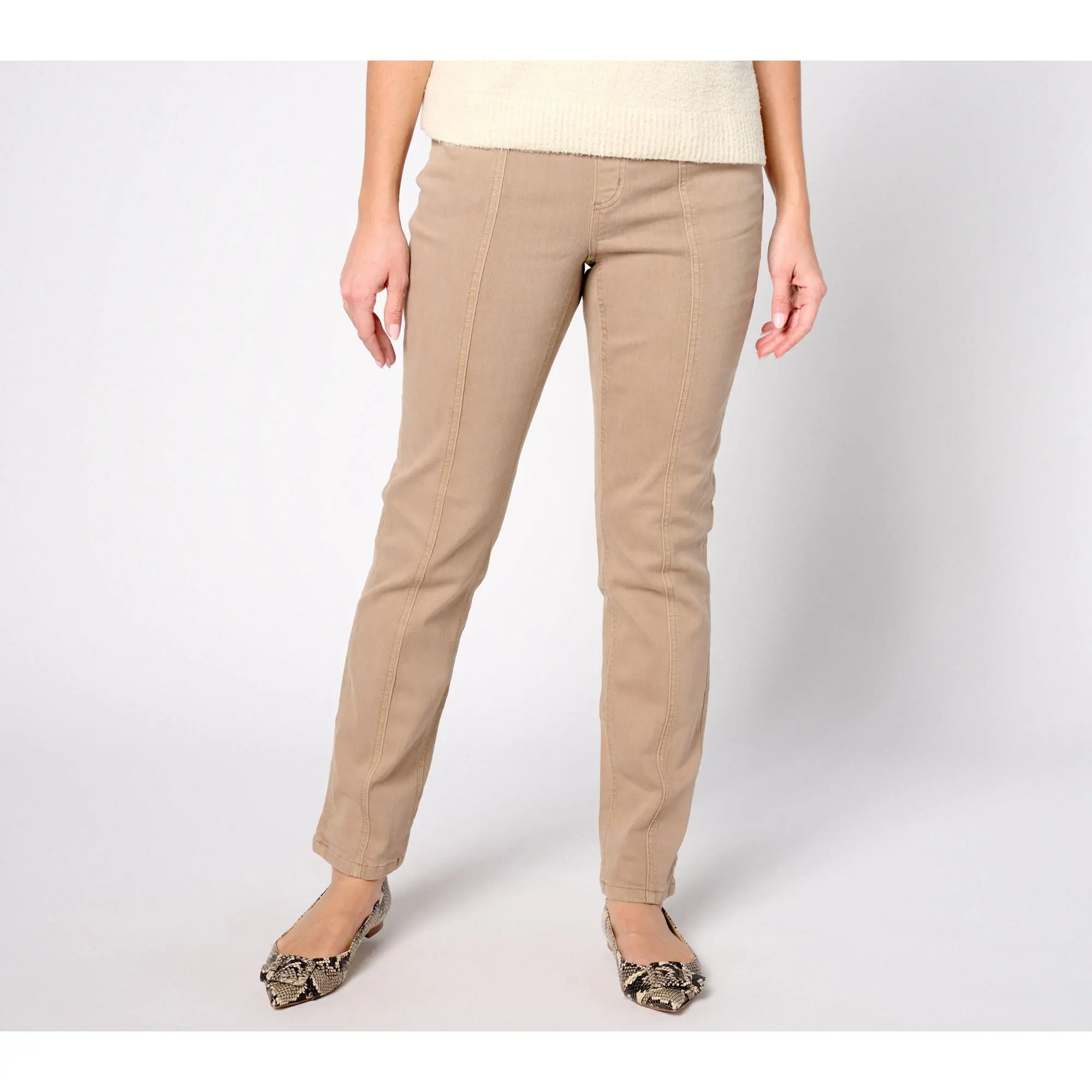 Denim & Co. Petite Color Cozy Touch Straight Leg Jean w/ Seaming