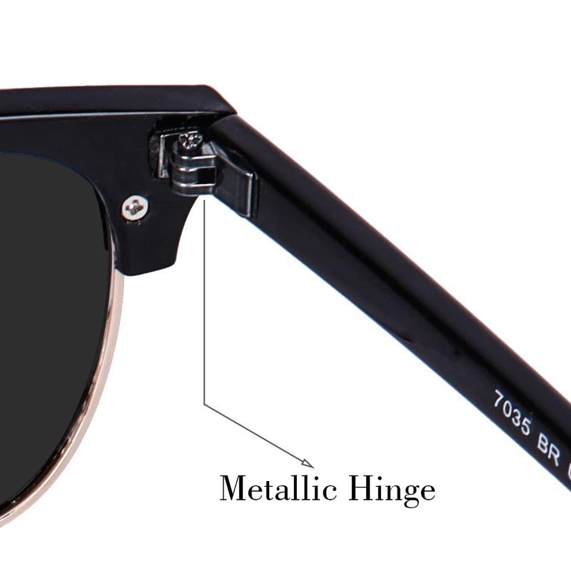 Semi-Rimless Classic Polarized UV400 Black Gold Frame Gradient Gray Sunglasses for Men Women Casual Driving
